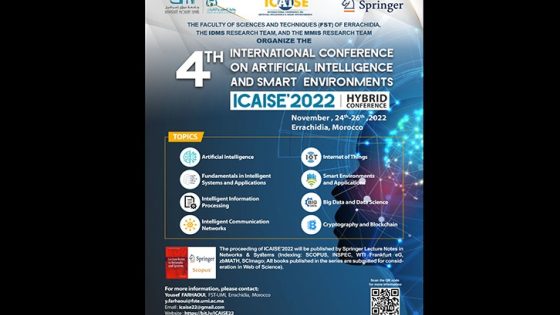 المؤتمر الدولي الرابع حول الذكاء الاصطناعي والبيئات الذكية من 24 إلى 26 نونبر